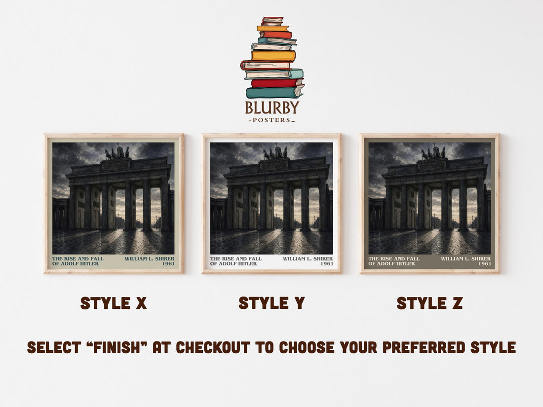 The rise and fall of Adolf Hitler literary print in frame leaning in hallway – non fiction wall art (mockup)
