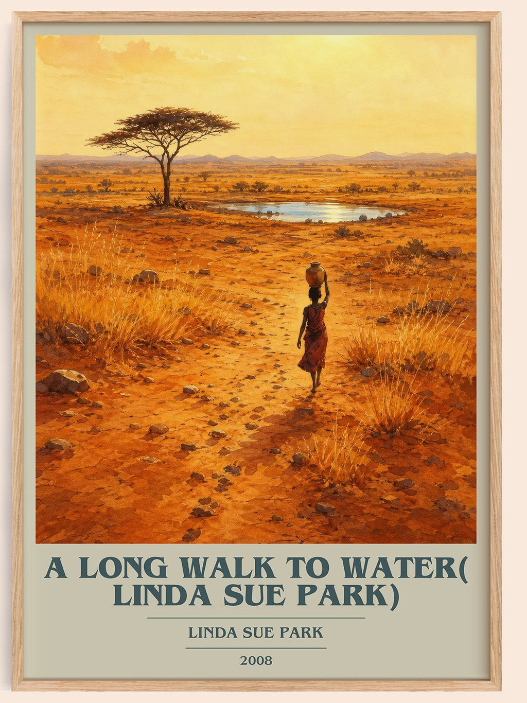 A Long Walk to Water( Linda Sue Park) book cover book poster by Linda Sue Park – framed literary art print