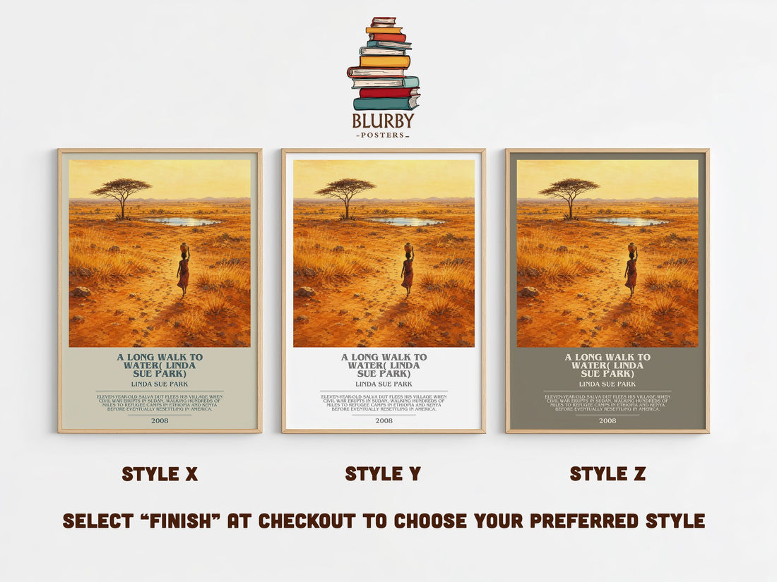 A Long Walk to Water( Linda Sue Park) bookish print in frame leaning in hallway – young adult wall art (mockup)