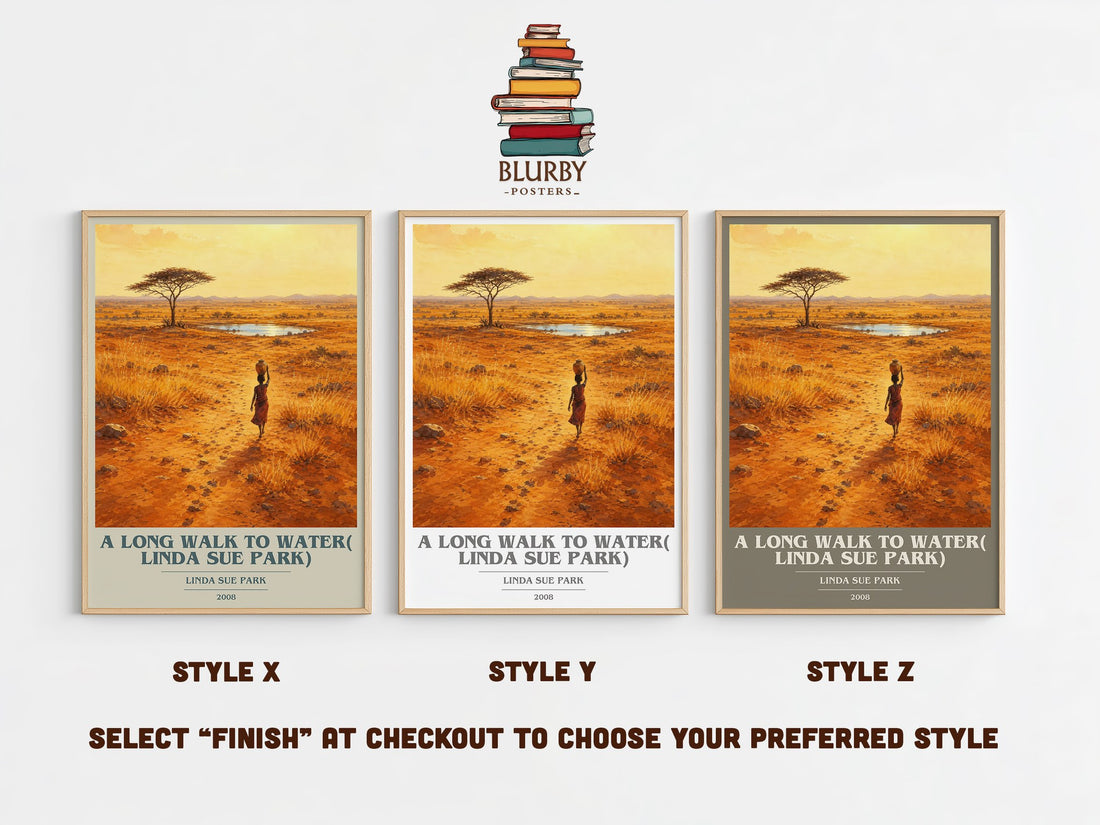 A Long Walk to Water( Linda Sue Park) book cover print in frame leaning in hallway – young adult wall art (mockup)