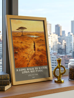 A Long Walk to Water( Linda Sue Park) book cover print framed by window – literary home decor