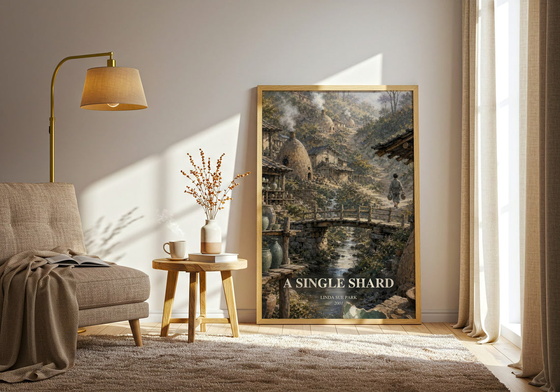 A single shard watercolour print in frame leaning in hallway – historical fiction wall art