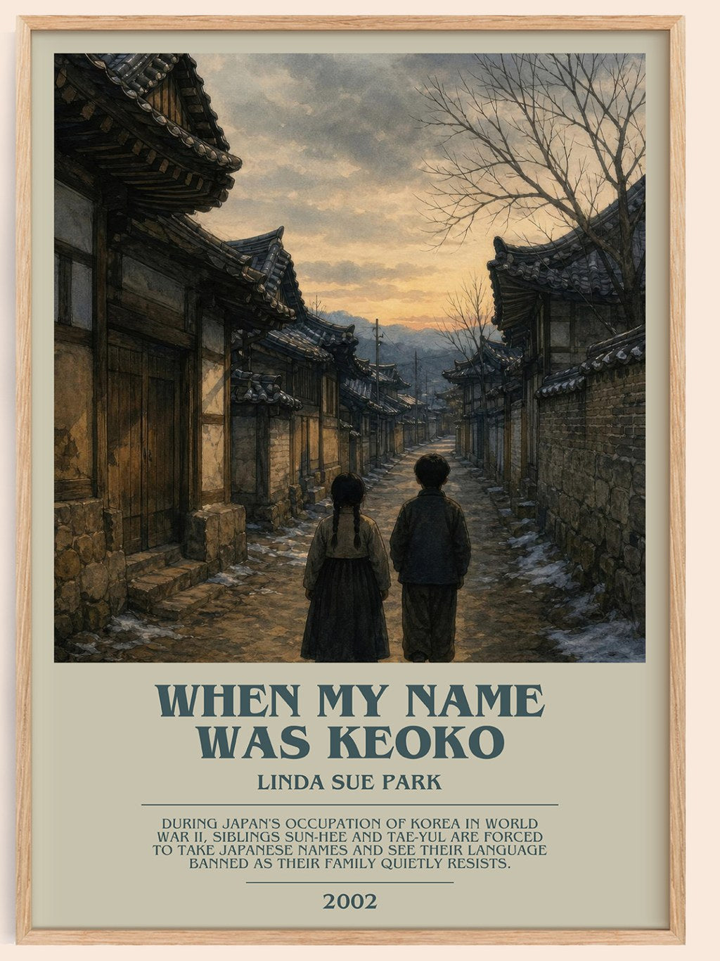 When my name was Keoko bookish book poster by Linda Sue Park – framed literary art print
