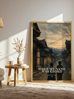 When my name was Keoko watercolour print in frame leaning in hallway – historical fiction wall art