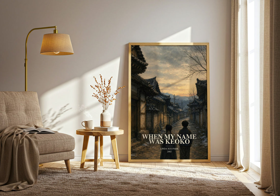 When my name was Keoko watercolour print in frame leaning in hallway – historical fiction wall art