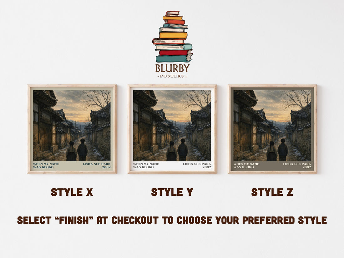 When my name was Keoko literary print in frame leaning in hallway – historical fiction wall art (mockup)
