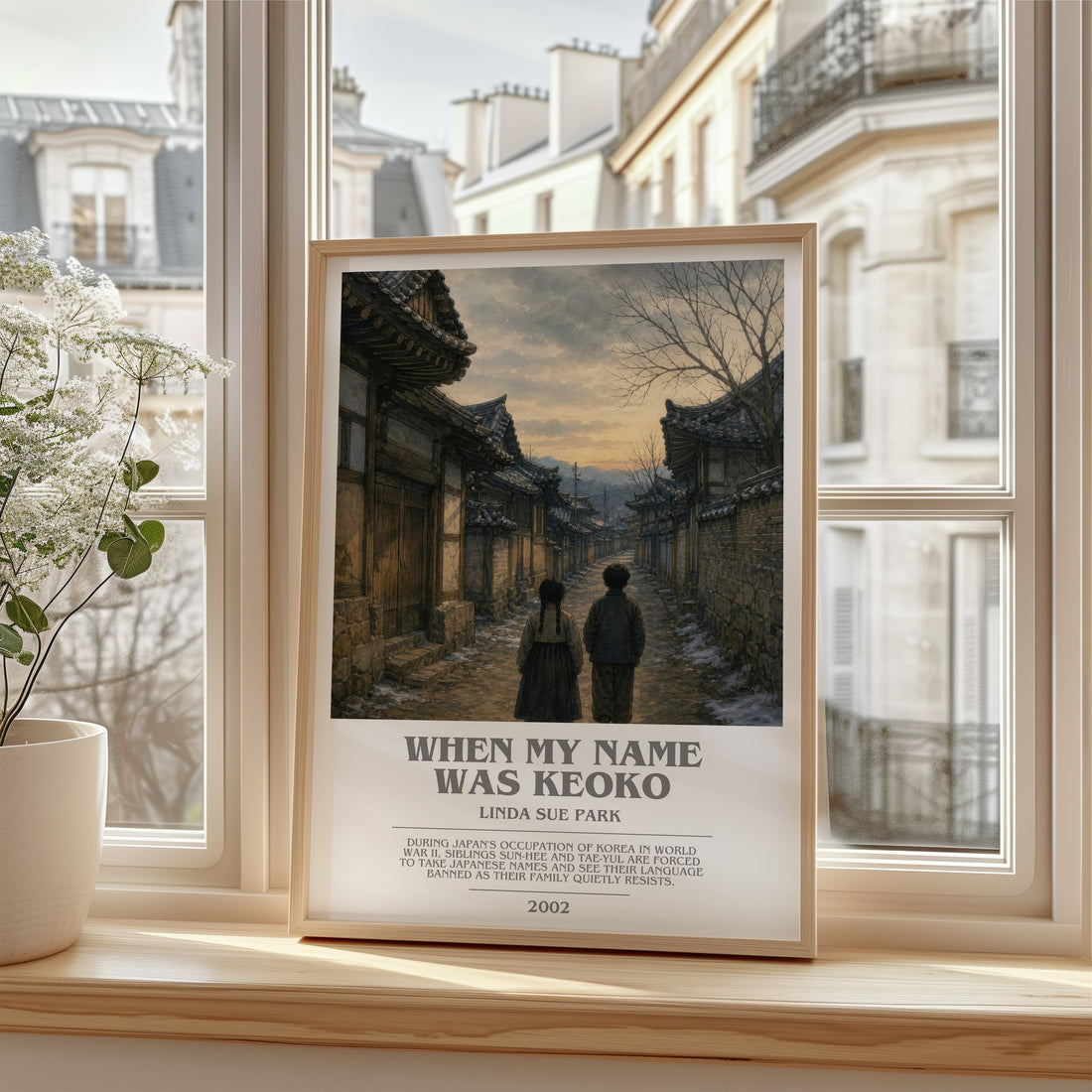 When my name was Keoko bookish poster colour and style options – Linda Sue Park book art