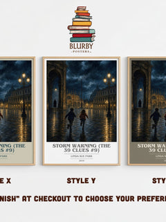Storm Warning (The 39 Clues #9) book cover print in frame leaning in hallway – adventure wall art
