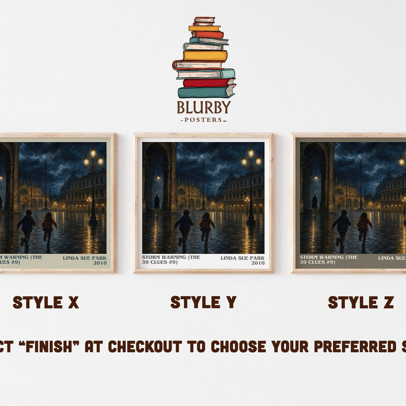 Storm Warning (The 39 Clues #9) literary print in frame leaning in hallway – adventure wall art