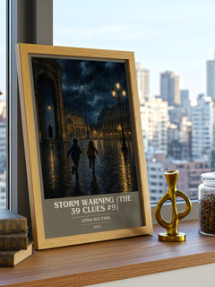 Storm Warning (The 39 Clues #9) book cover print framed by window – literary home decor