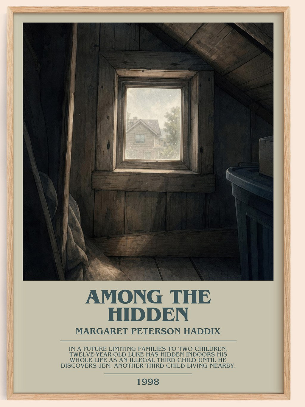 Among the Hidden bookish book poster by Margaret Peterson Haddix – framed literary art print
