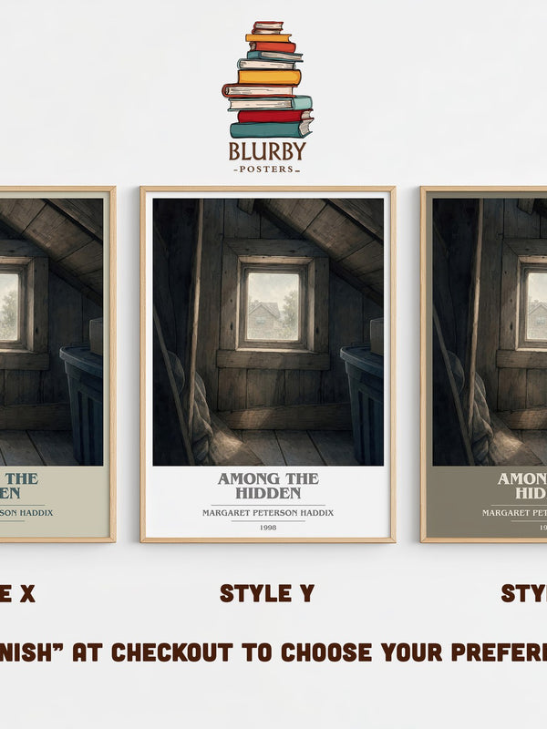 Among the Hidden book cover print in frame leaning in hallway – dystopian wall art