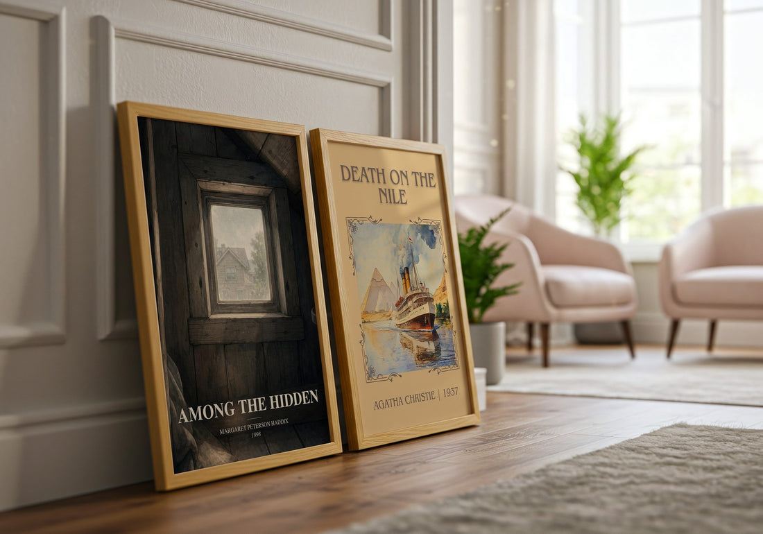 Among the Hidden watercolour print framed by window – literary home decor