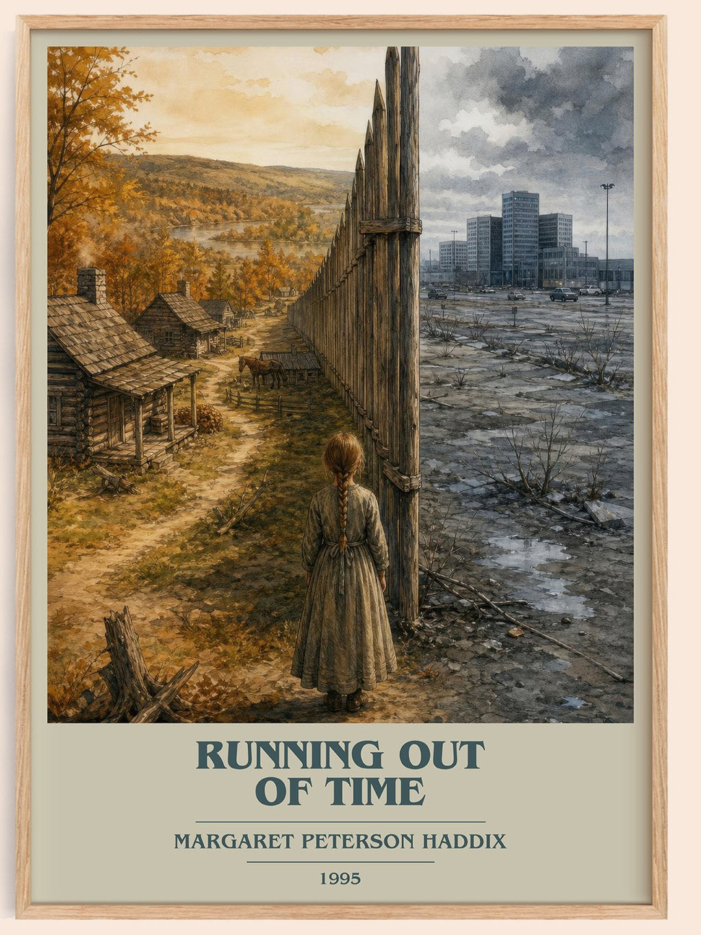 Running Out of Time book cover book poster by Margaret Peterson Haddix – framed literary art print