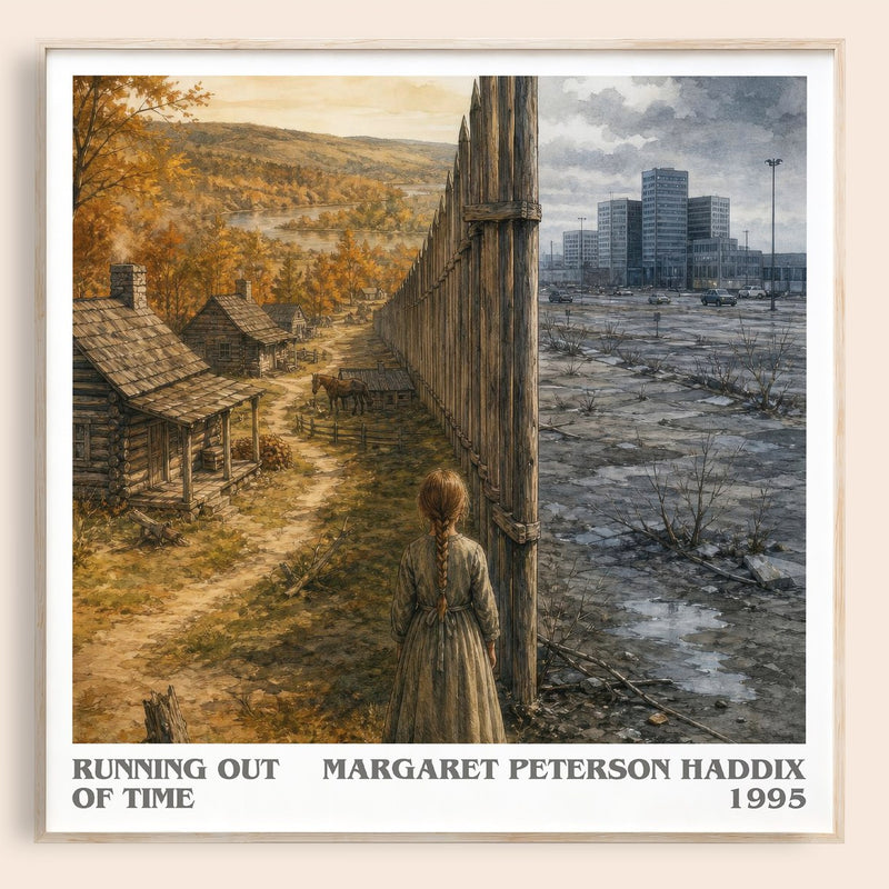 Running Out of Time literary book poster by Margaret Peterson Haddix – framed literary art print