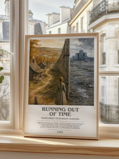 Running Out of Time bookish poster colour and style options – Margaret Peterson Haddix book art