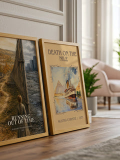 Running Out of Time watercolour print framed by window – literary home decor