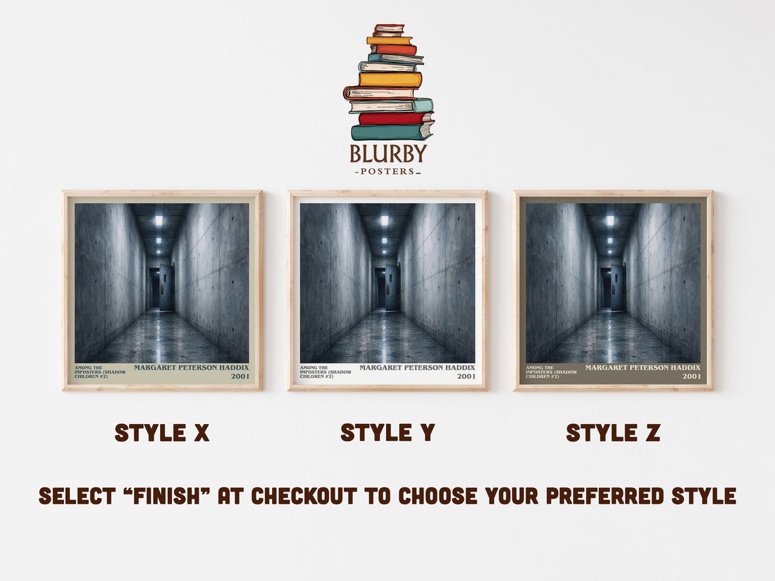 Among the Imposters (Shadow Children #2) literary print in frame leaning in hallway – young adult wall art (mockup)