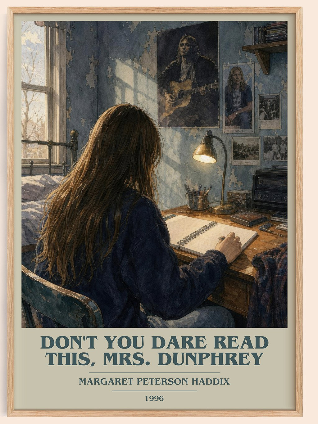Don't You Dare Read This, Mrs. Dunphrey book cover book poster by Margaret Peterson Haddix – framed literary art print