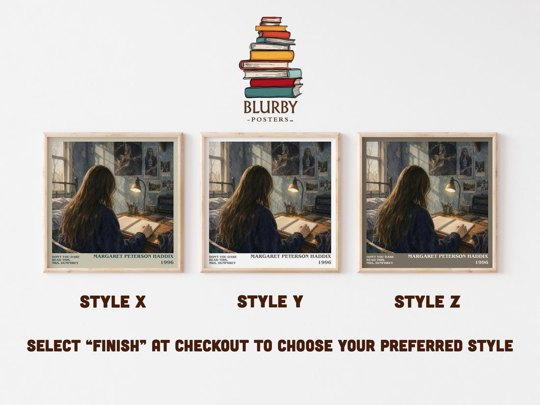 Don't You Dare Read This, Mrs. Dunphrey literary print in frame leaning in hallway – young adult wall art (mockup)