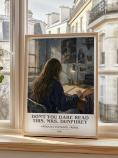 Don't You Dare Read This, Mrs. Dunphrey book cover poster colour and style options – Margaret Peterson Haddix book art