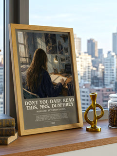 Don't You Dare Read This, Mrs. Dunphrey bookish print framed by window – literary home decor