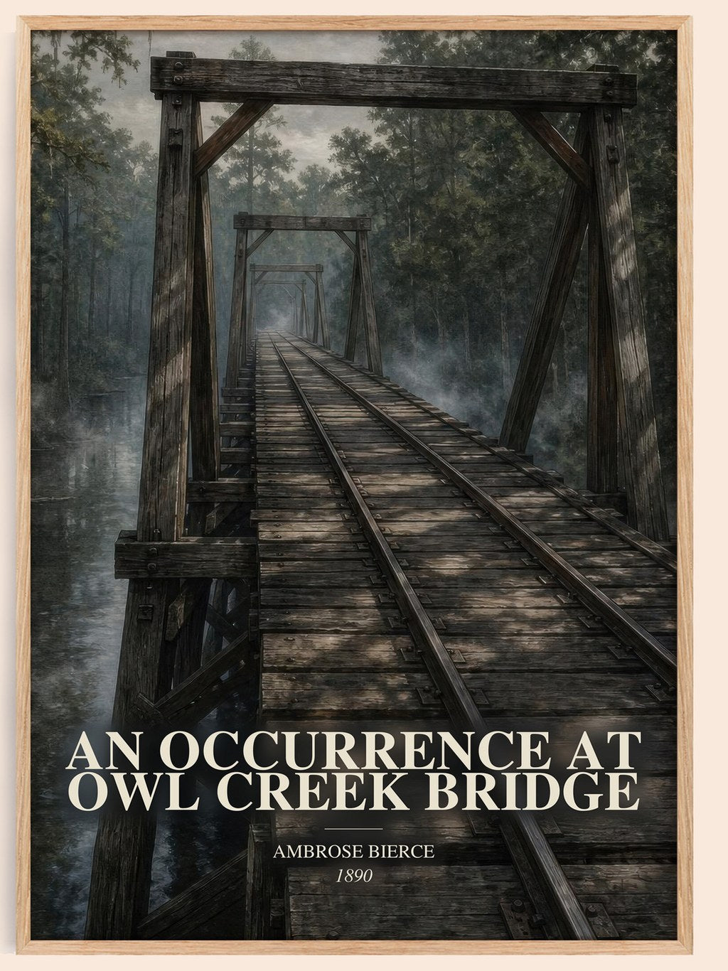 An Occurrence at Owl Creek Bridge watercolour book poster by Ambrose Bierce – framed literary art print