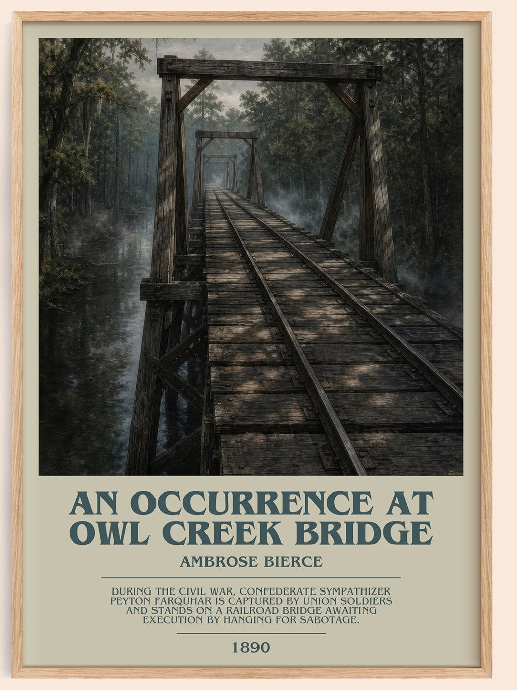 An Occurrence at Owl Creek Bridge bookish book poster by Ambrose Bierce – framed literary art print