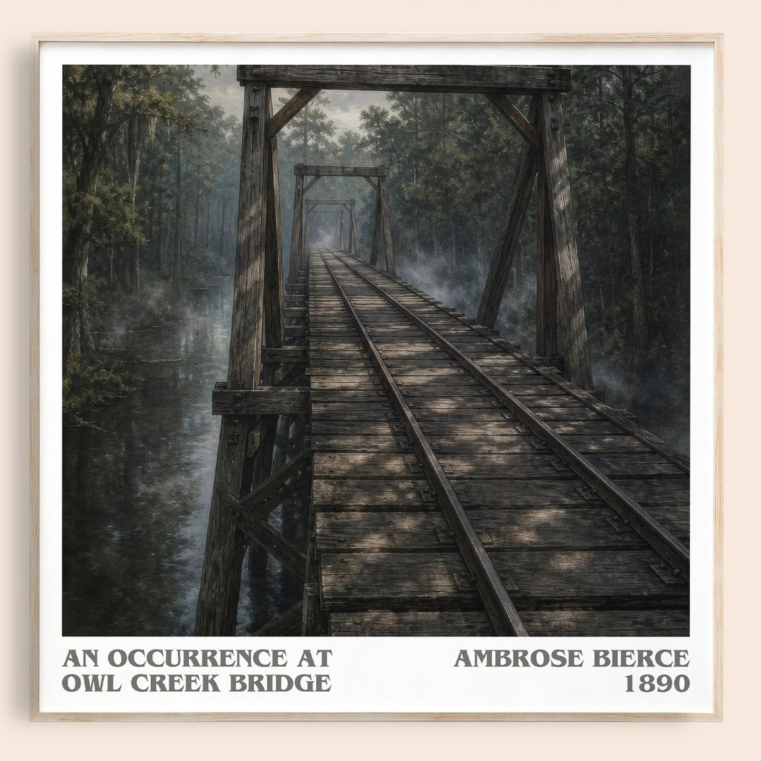 An Occurrence at Owl Creek Bridge literary book poster by Ambrose Bierce – framed literary art print