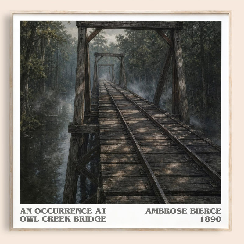 An Occurrence at Owl Creek Bridge literary book poster by Ambrose Bierce – framed literary art print