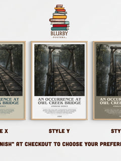 An Occurrence at Owl Creek Bridge bookish print in frame leaning in hallway – literary fiction wall art