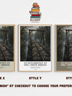 An Occurrence at Owl Creek Bridge book cover print in frame leaning in hallway – literary fiction wall art