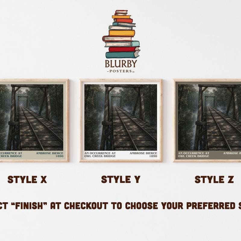 An Occurrence at Owl Creek Bridge literary print in frame leaning in hallway – literary fiction wall art