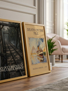 An Occurrence at Owl Creek Bridge watercolour print framed by window – literary home decor