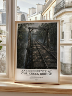 An Occurrence at Owl Creek Bridge book cover poster colour and style options – Ambrose Bierce book art