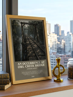 An Occurrence at Owl Creek Bridge bookish print framed by window – literary home decor