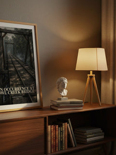 An Occurrence at Owl Creek Bridge watercolour print on bookshelf – Ambrose Bierce fan gift