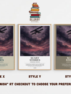 Scary Stories bookish print in frame leaning in hallway – horror wall art