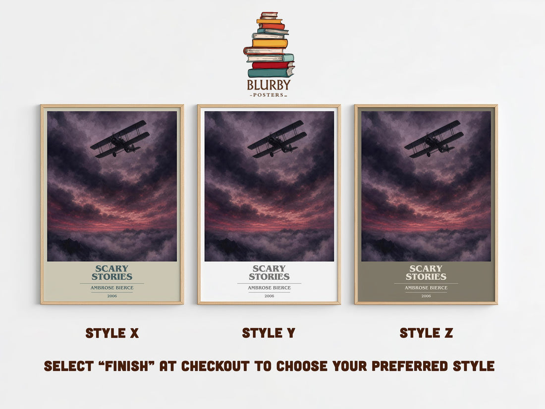 Scary Stories book cover print in frame leaning in hallway – horror wall art (mockup)