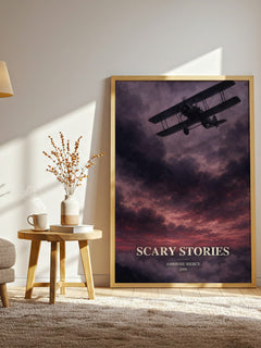 Scary Stories watercolour print in frame leaning in hallway – horror wall art