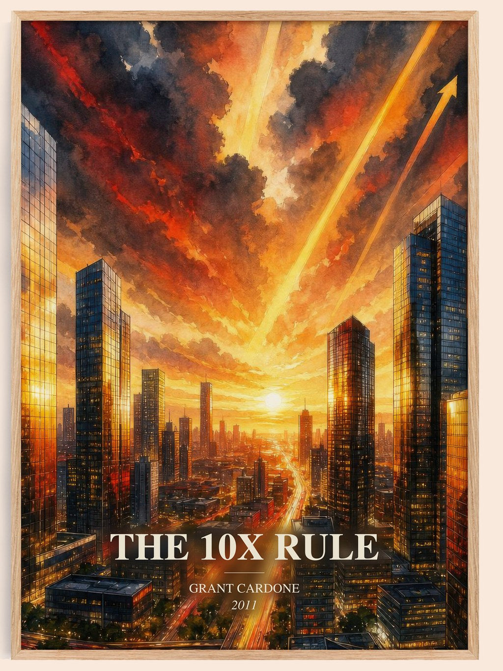 The 10x rule watercolour book poster by Grant Cardone – framed literary art print