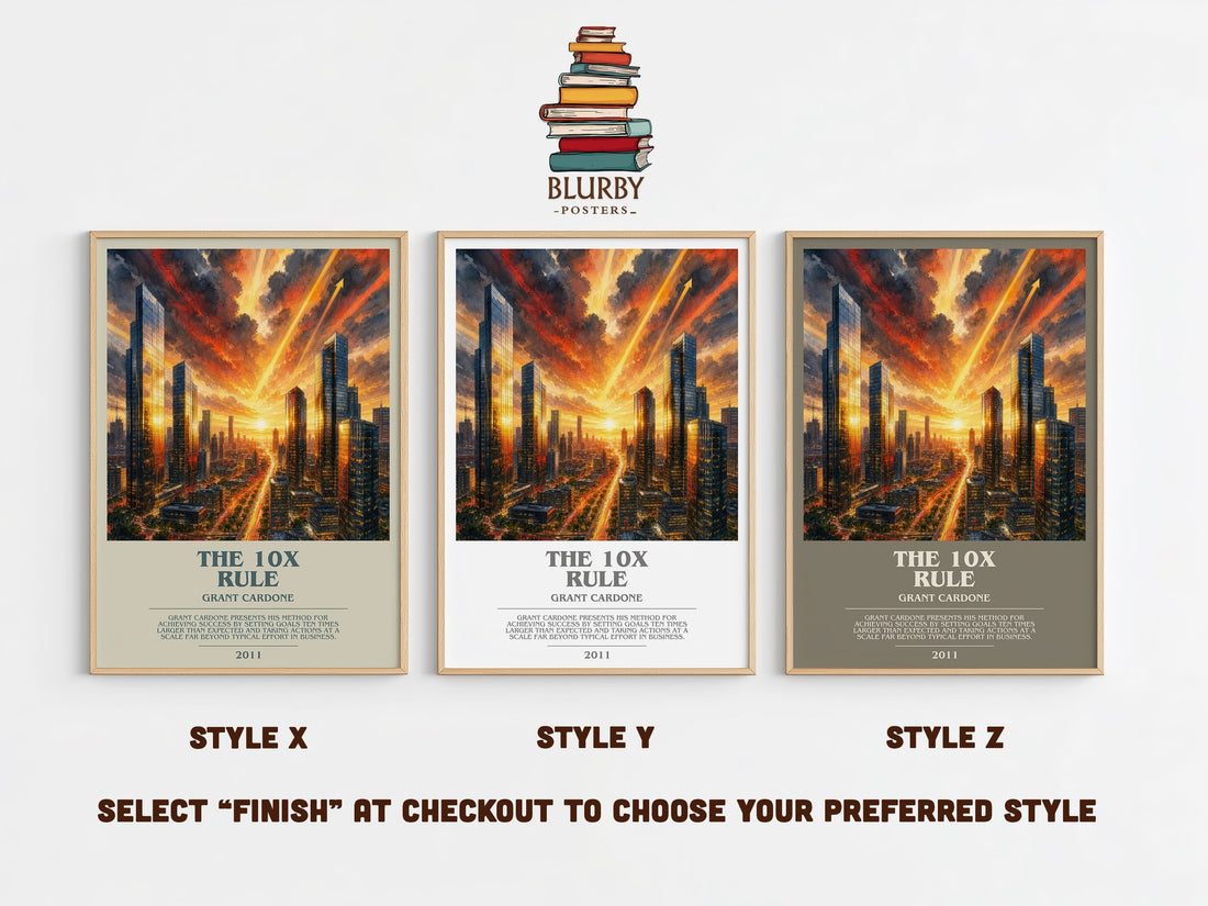 The 10x rule bookish print in frame leaning in hallway – non fiction wall art (mockup)
