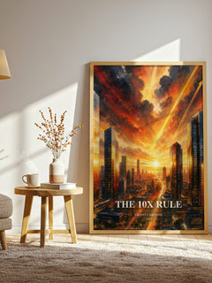The 10x rule watercolour print in frame leaning in hallway – non fiction wall art
