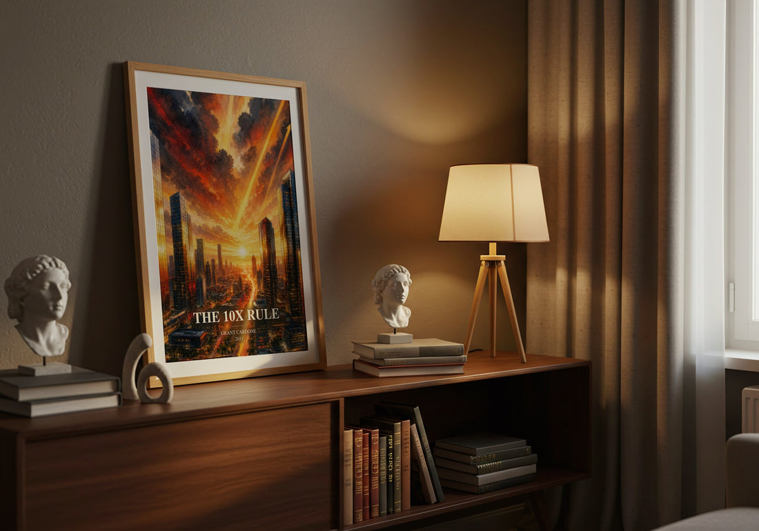The 10x rule watercolour print on bookshelf – Grant Cardone fan gift