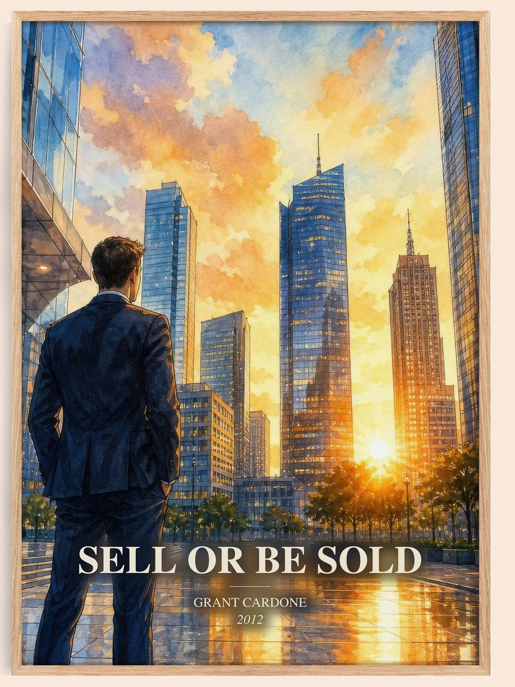 Sell or Be Sold watercolour book poster by Grant Cardone – framed literary art print