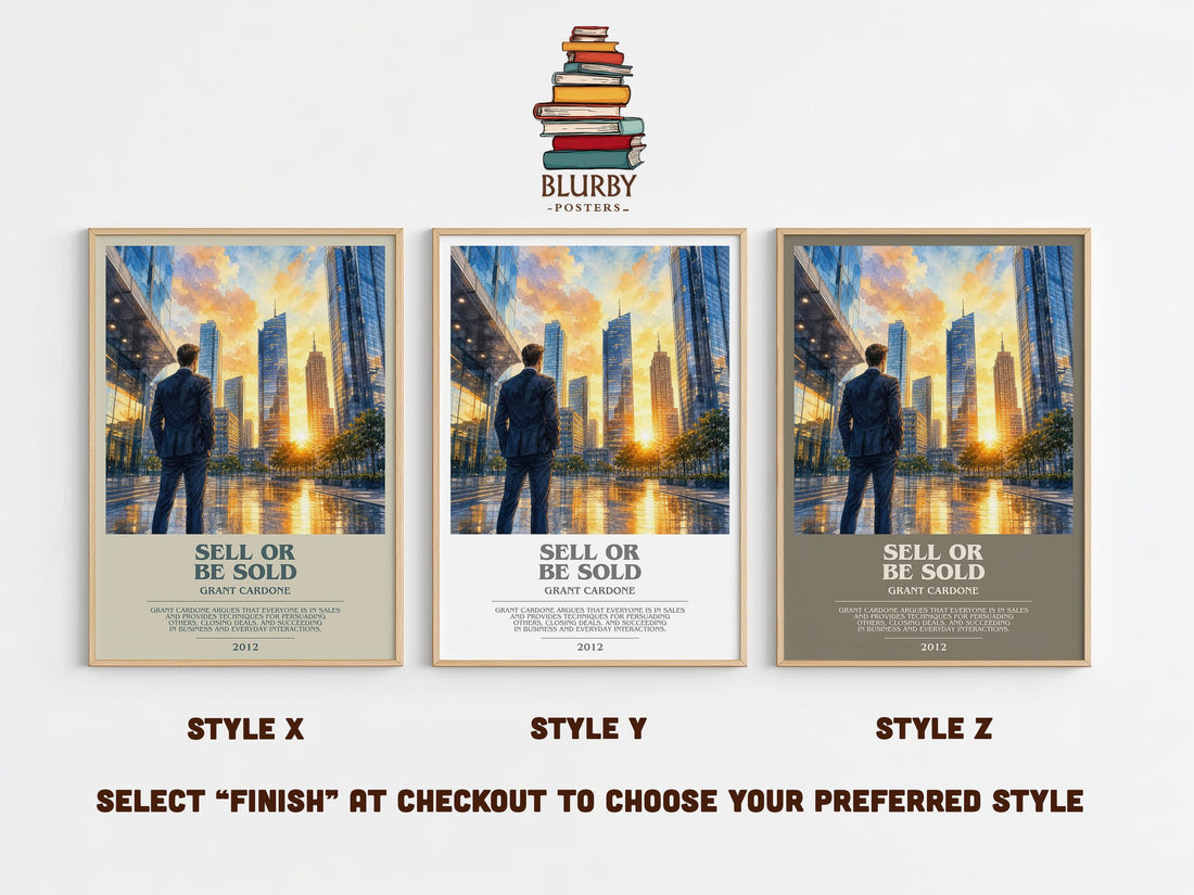 Sell or Be Sold bookish print in frame leaning in hallway – non fiction wall art (mockup)