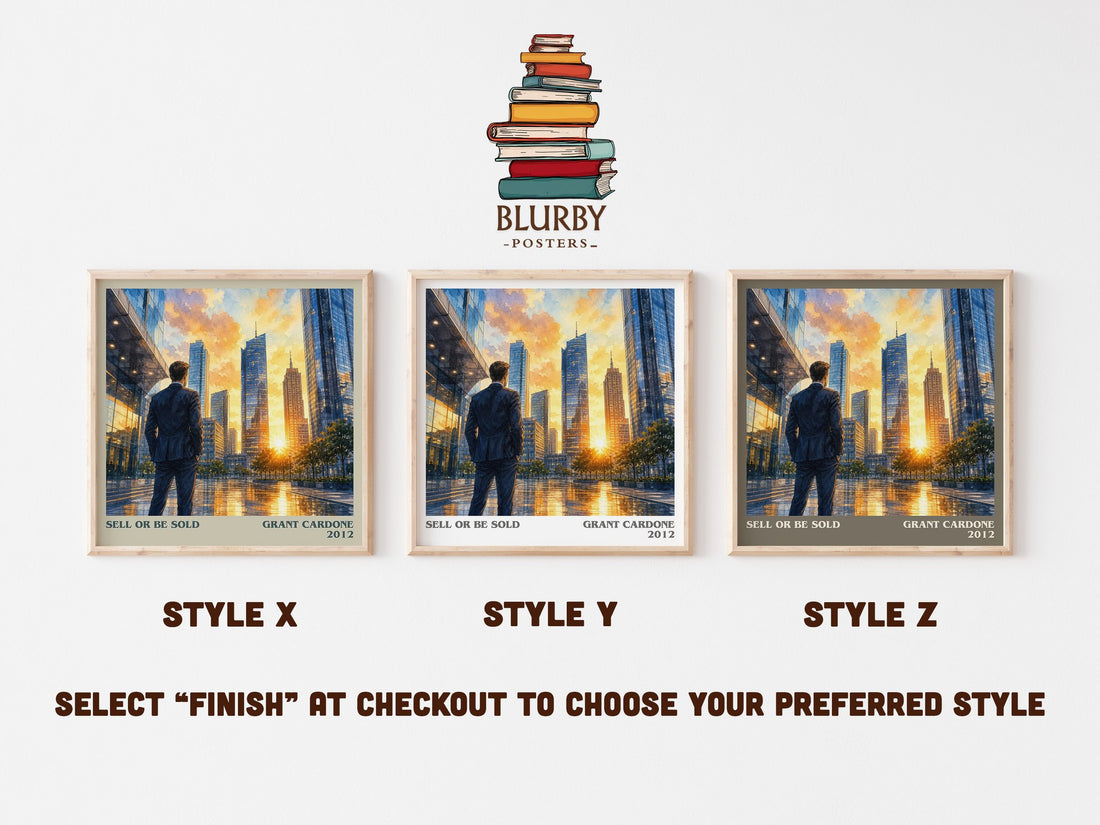 Sell or Be Sold literary print in frame leaning in hallway – non fiction wall art (mockup)