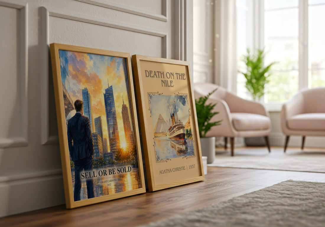Sell or Be Sold watercolour print framed by window – literary home decor