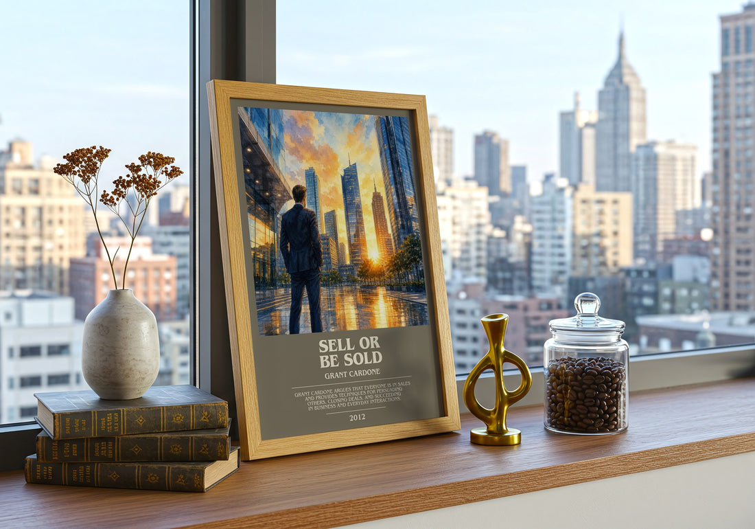 Sell or Be Sold bookish print framed by window – literary home decor