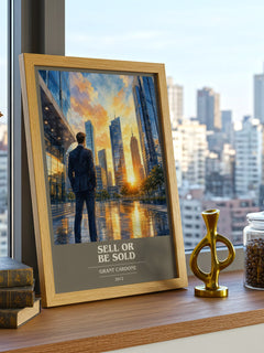 Sell or Be Sold book cover print framed by window – literary home decor